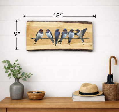 Bird Wall Art on Cherry Live Edge | Metal Swallow Silhouette | Rustic Farmhouse Decor