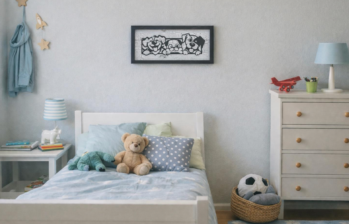 Dog Silhouette Wall Art or Shelf Decor | Black Metal Dog Sign on Distressed Wood | Nursery or Kids Room Decor | Handmade Pet Lover Gift