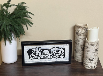 Dog Silhouette Wall Art or Shelf Decor | Black Metal Dog Sign on Distressed Wood | Nursery or Kids Room Decor | Handmade Pet Lover Gift