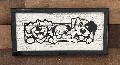 Dog Silhouette Wall Art or Shelf Decor | Black Metal Dog Sign on Distressed Wood | Nursery or Kids Room Decor | Handmade Pet Lover Gift