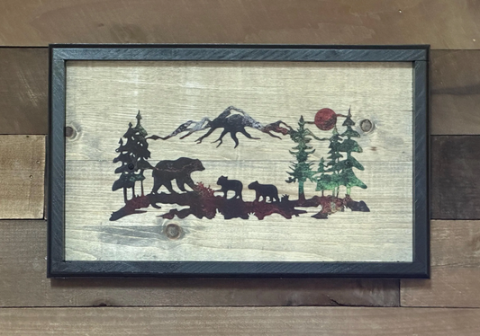 Rustic Bear Wall Art | Metal Wildlife Silhouette on Distressed Wood | Cabin Decor | Nature Inspired