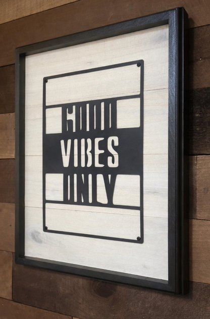 Good Vibes Only Metal Wall Art | Rustic Barn Wood Sign | Entryway & Home Office Decor