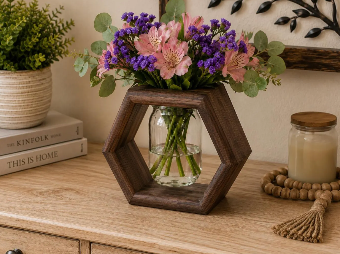 Handcrafted Black Walnut Mason Jar Vase