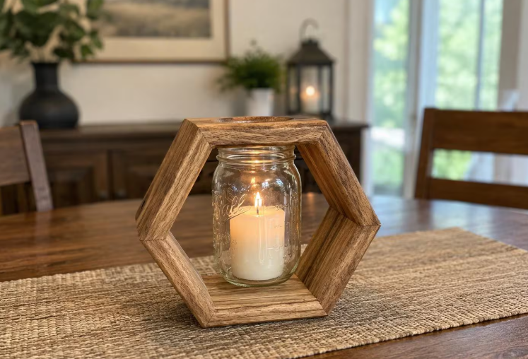 Handmade English Walnut Hexagon Mason Jar Vase