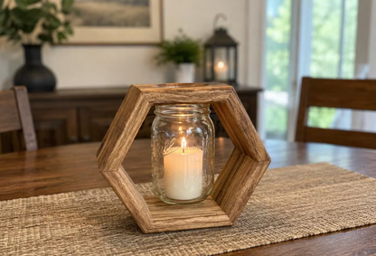 Handmade English Walnut Hexagon Mason Jar Vase