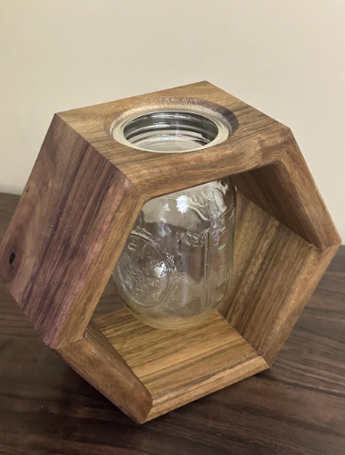 Handmade English Walnut Hexagon Mason Jar Vase