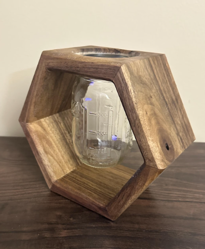 Handmade English Walnut Hexagon Mason Jar Vase