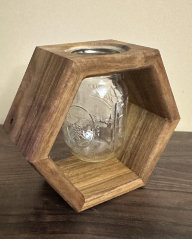 Handmade English Walnut Hexagon Mason Jar Vase