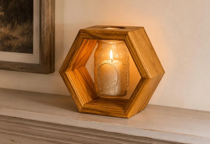 Handmade Canary Wood Hexagon Mason Jar Vase