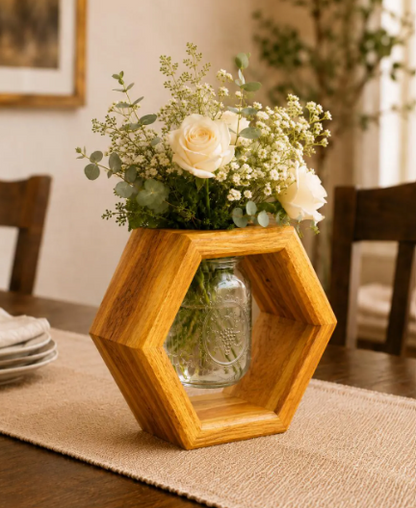 Handmade Canary Wood Hexagon Mason Jar Vase