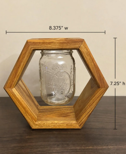 Handmade Canary Wood Hexagon Mason Jar Vase