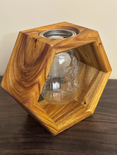 Handmade Canary Wood Hexagon Mason Jar Vase