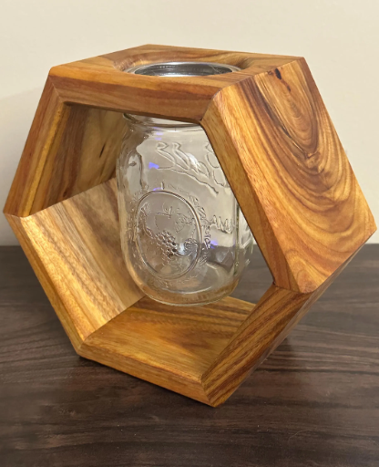 Handmade Canary Wood Hexagon Mason Jar Vase