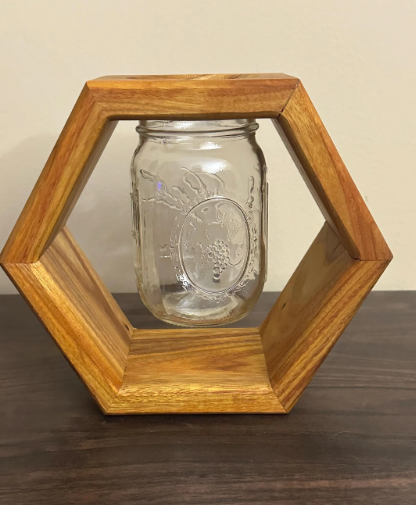 Handmade Canary Wood Hexagon Mason Jar Vase