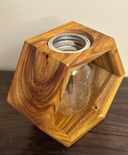 Handmade Canary Wood Hexagon Mason Jar Vase