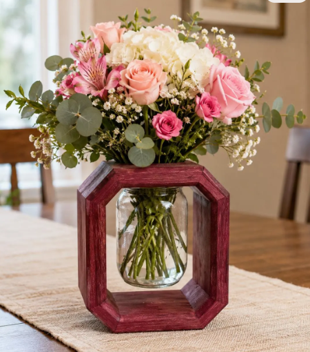 Handmade Purpleheart Octagon Mason Jar Vase