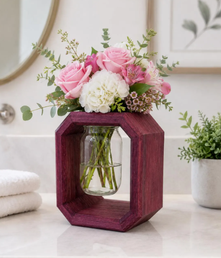 Handmade Purpleheart Octagon Mason Jar Vase