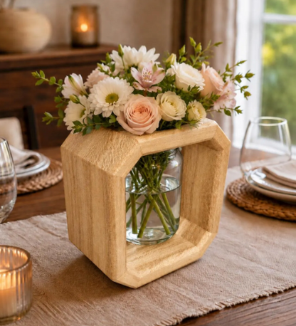 Quarter Sawn Sycamore Wooden Vase with Mason Jar