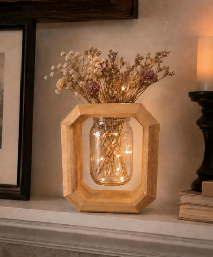 Quarter Sawn Sycamore Wooden Vase with Mason Jar