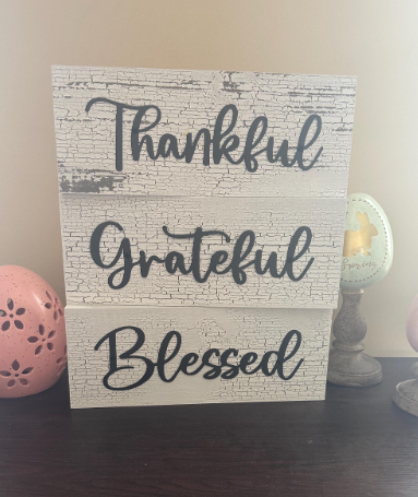 Rustic Wood Sign Set: Thankful, Grateful, Blessed, Farmhouse Decor