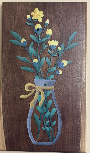 Metal Floral Wall Art on Black Walnut | Lily Daisy Wood Sign | Farmhouse Botanical Hanging