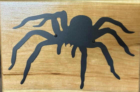 Metal Spider Wall Art on Cherry Wood | Man Cave, Boys Room Decor