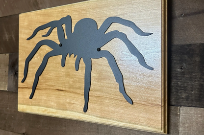 Metal Spider Wall Art on Cherry Wood | Man Cave, Boys Room Decor